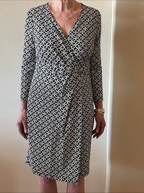 Talbots Black and Cream Wrap Around Style Dress